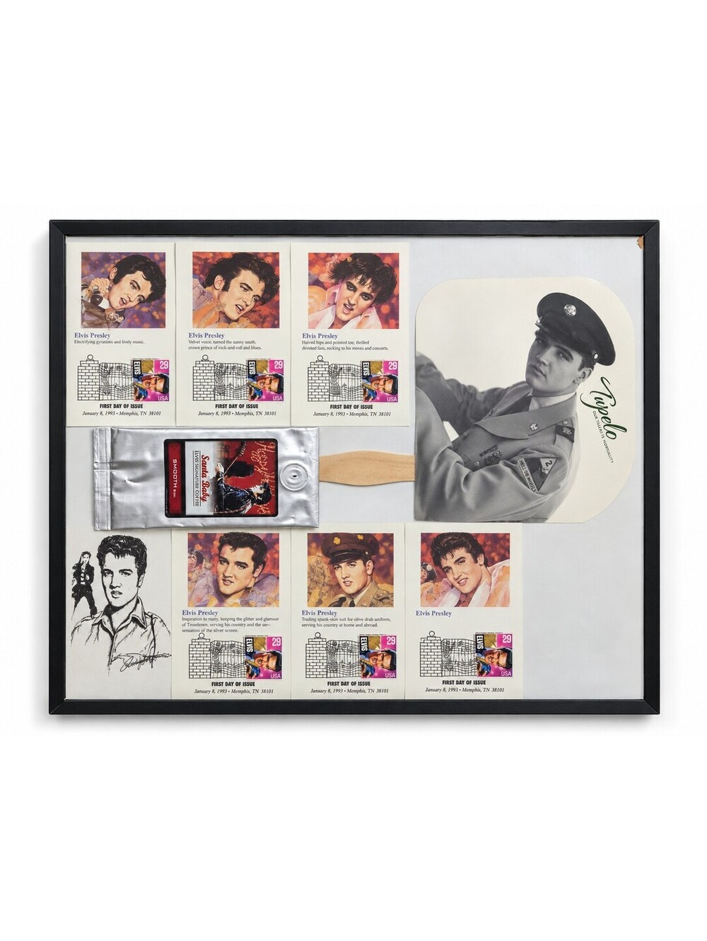 Elvis Presley 1993 First Day Covers Tupelo Photo Framed Memorabilia Display
